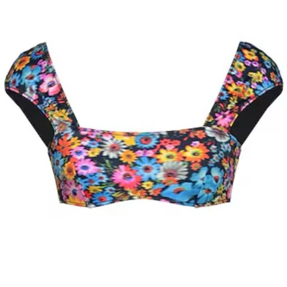 Stella McCartney Multicolor Floral Bikini Top - Black Base with Bright Flowers